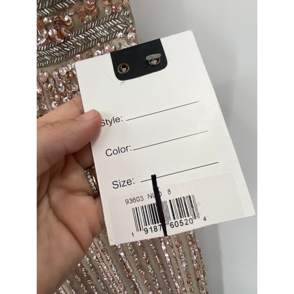 Mac Duggal Nude Sequined High Neck Sleeveless Gown Size 8 NWT - Picture 4 of 8